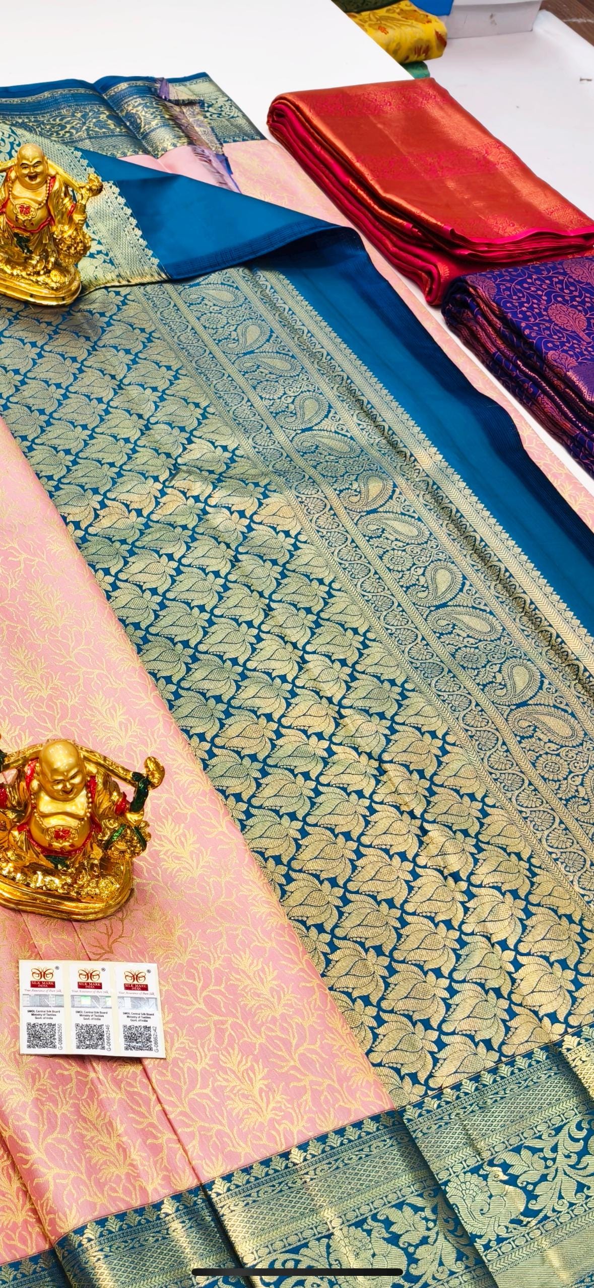 2 gram gold pure handloom  Silk Kanjeevarm/kanchi pattu silk mark certified Sarees;  ask seller for availability before booking shades avail