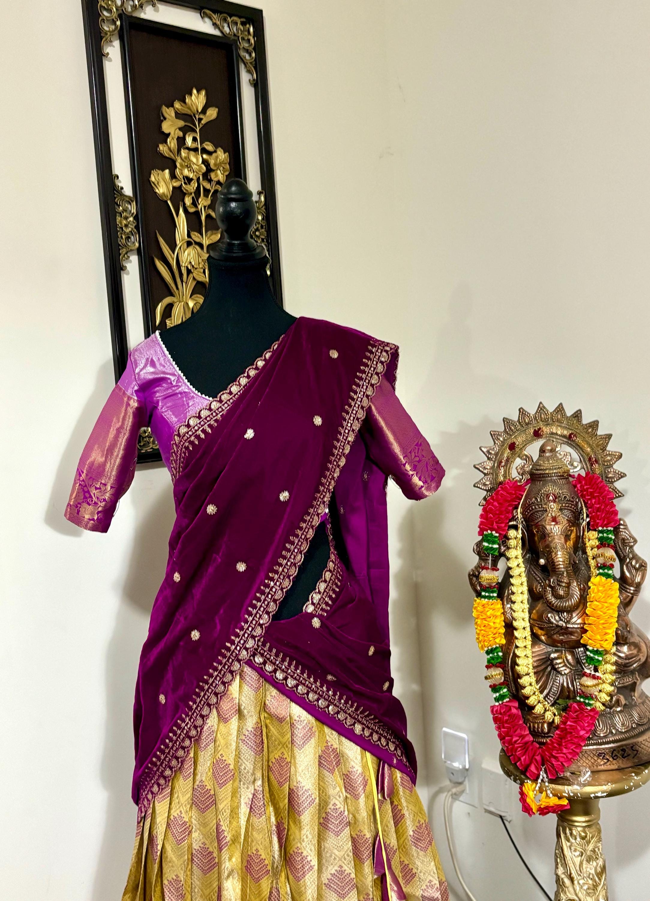 Beautiful colors Kanchi pattu Lihanga with beautiful Kanchi boarder is made of Handloom cloths ready with ready to wear blouse sizes 32 - 48