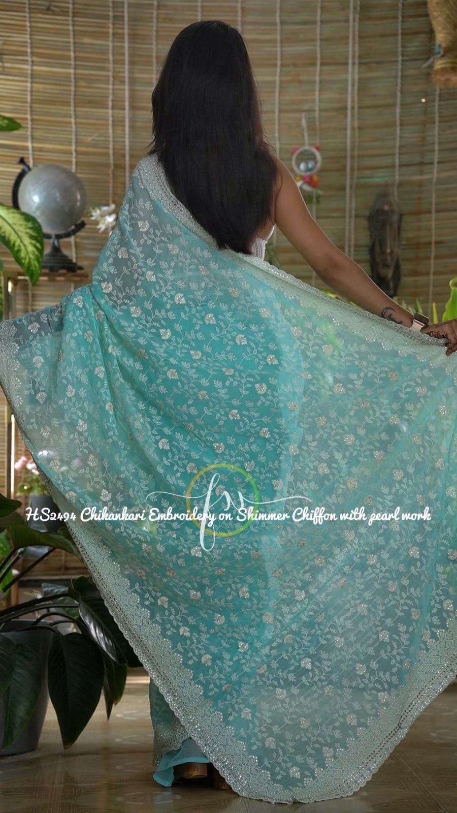 Stunning shimmer georgette saree with Chikenkari work ask seller for availability before placing the order