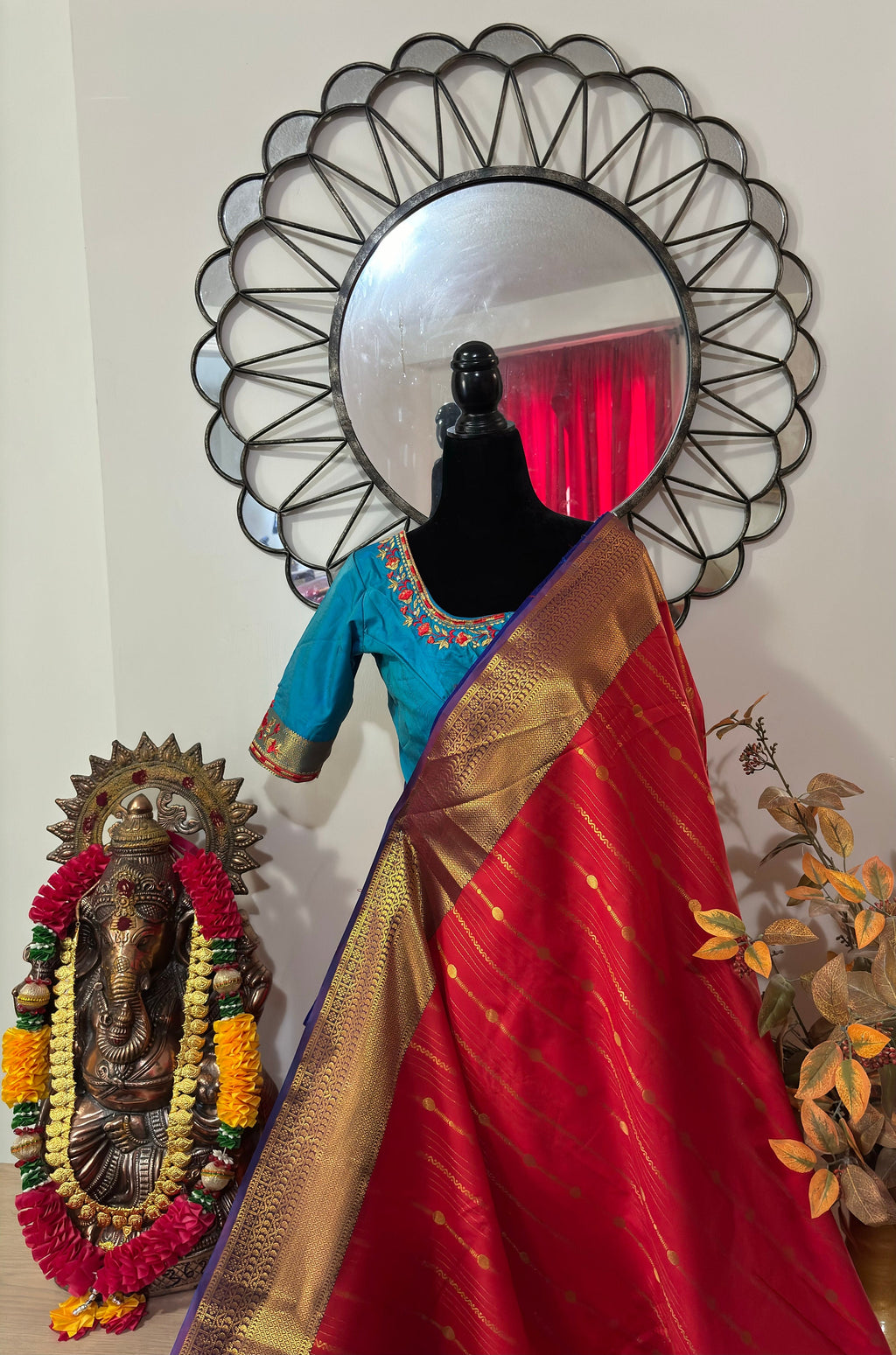 Kanchipuram soft silk saree in rarecolors with beautifully done hand  made embroidered blouse with readytowear work blouse fitsup to32 to 46