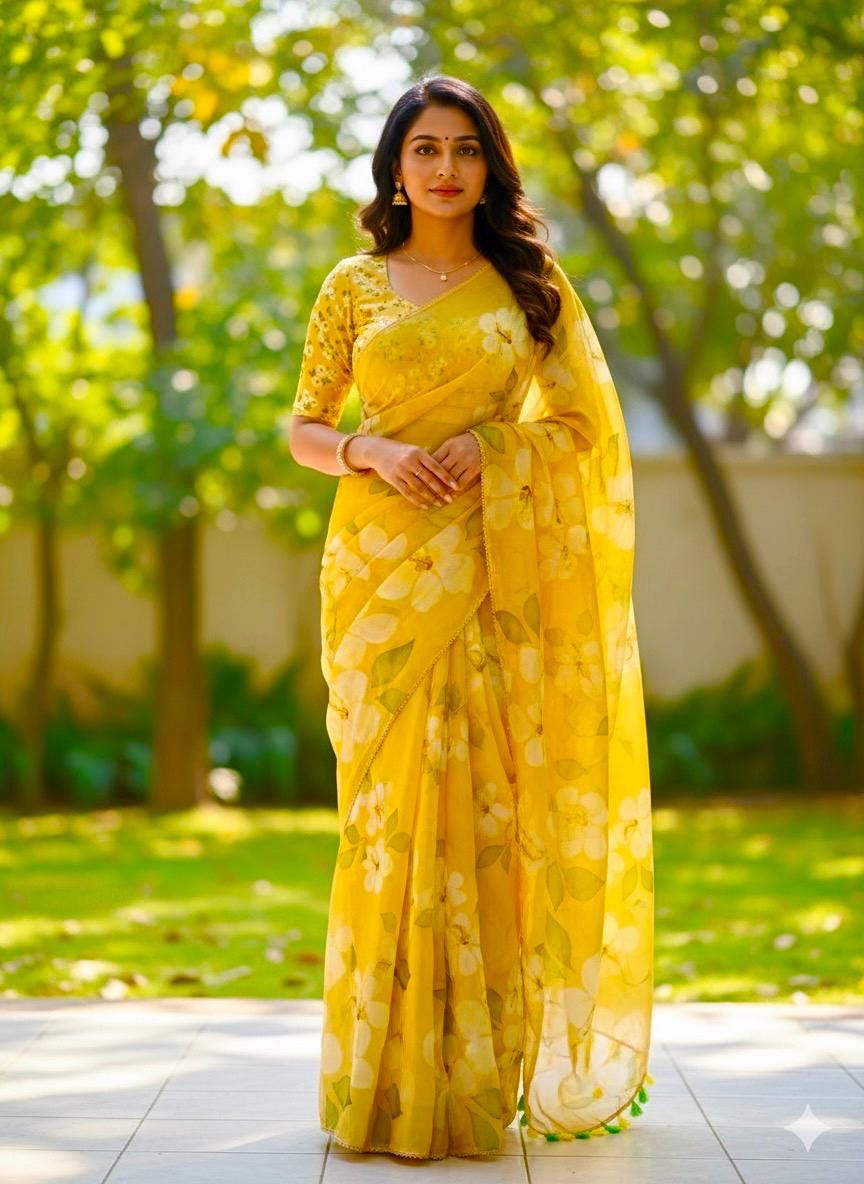 Pure Silk soft and fally Organza Saree