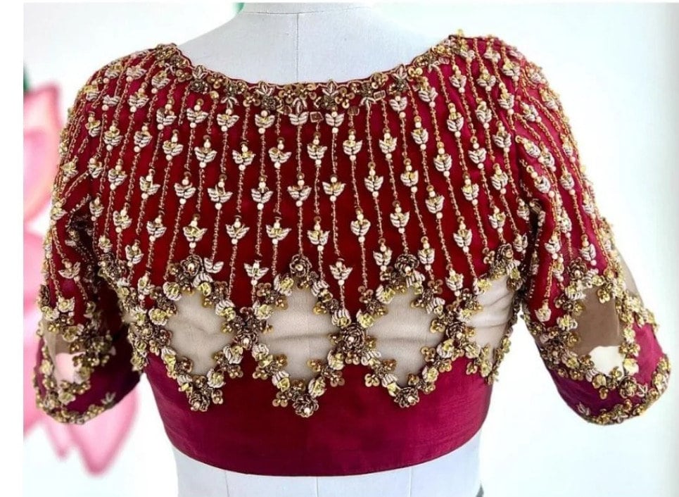 Stone studded Gold Work kardana n zardosi net hands  work Blouse ready to wear
