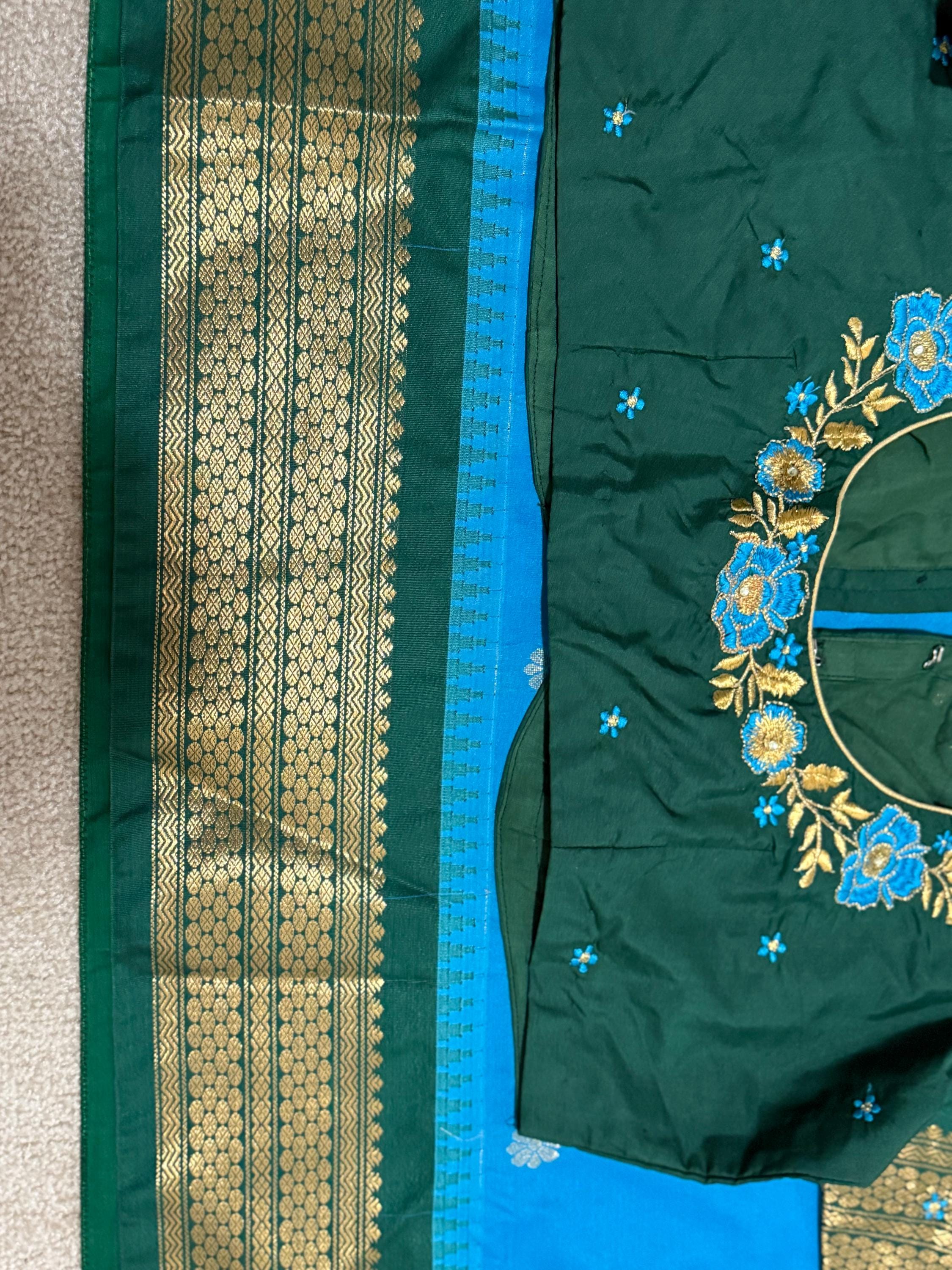 Gadwal Handloom pure silk sarees in rare colors and ready to wear blouse with embroidered blouse fits up to 32 -46 saree is ready fall pico