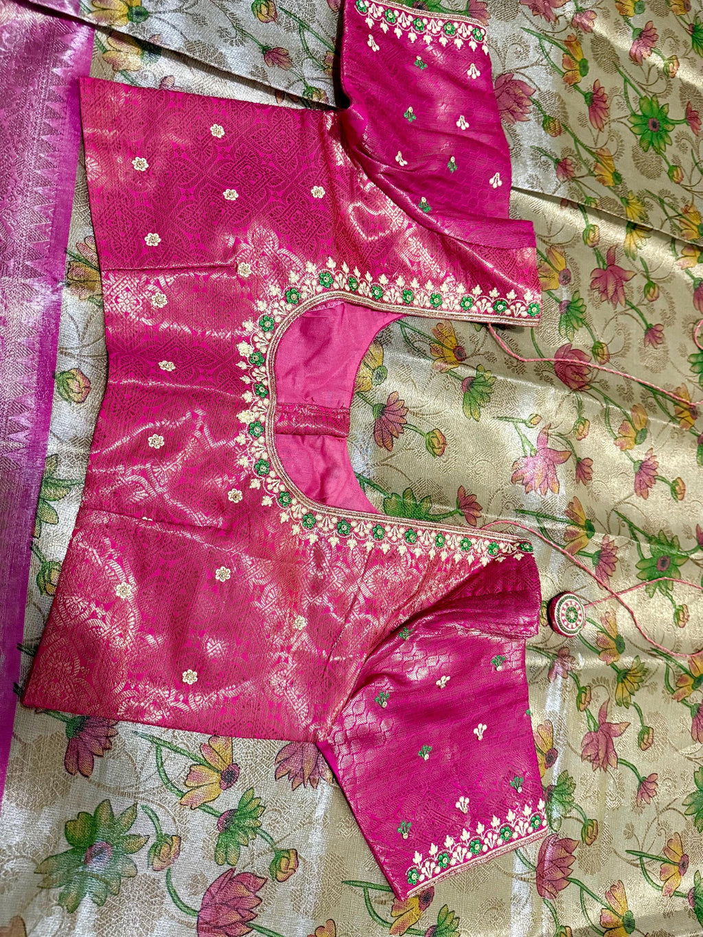 Kanchipuram kalamkari   soft silk saree in rare colors with beautifull embroidered blouse with ready to wear work blouse fits 32 to 46