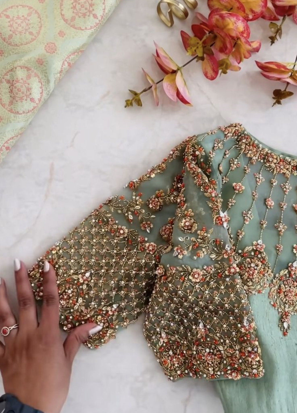 Gold Jardosi work Blouse ready to wear