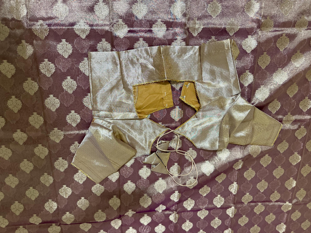Beautiful party wear cocktail pure silk  banarasi  tissue  saree paired up with pretty designer Blouse fits 32-46