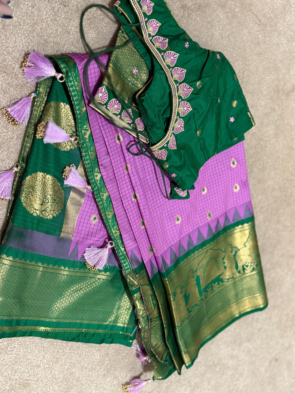 Gadwal Handloom pure silk sarees in rare colors and ready to wear blouse with embroidered blouse fits up to 32 -46 saree is ready fall pico