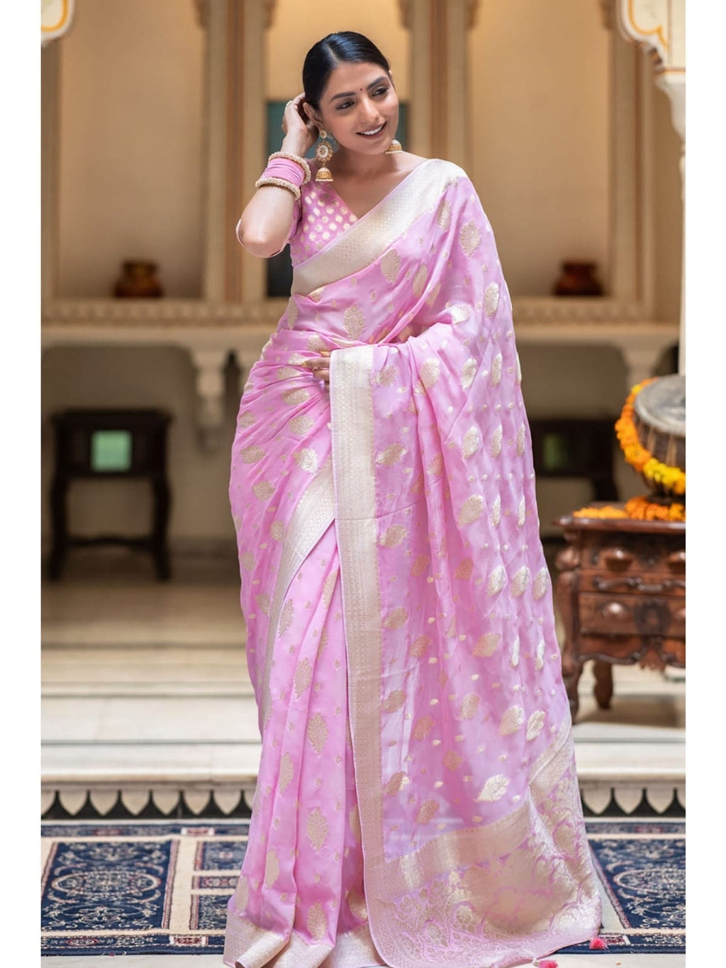 Banarasi handloom khadi georgette silk soft falling saree all over beautiful water zari weaving work any color possible ready to wear blouse
