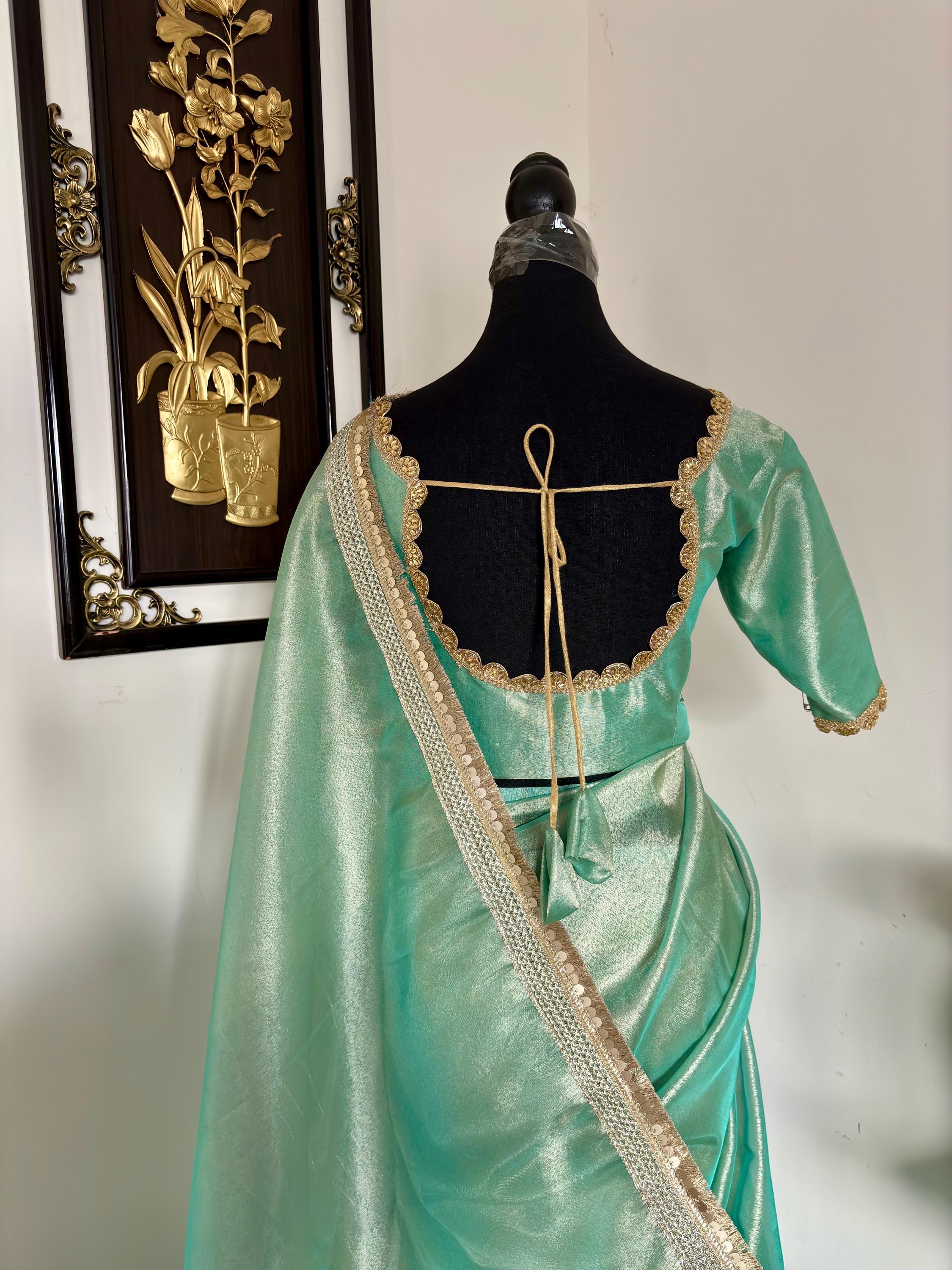 Banarasi  tissue saree with self weaving with beautifully embroidered boarder all over the saree Pestal   shade rich weaving ready Blouse