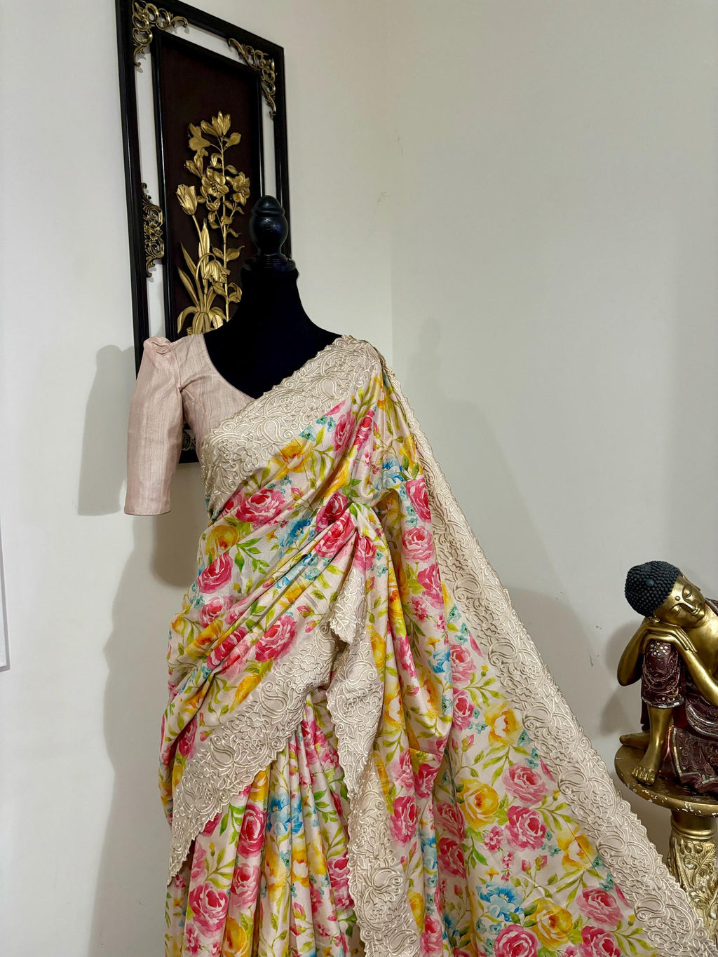 Light weight easy to drape Soft Silk fancy Saree; with beautiful pythani boarder, with Pochampalli design ready to wear Blouse fits 32-46
