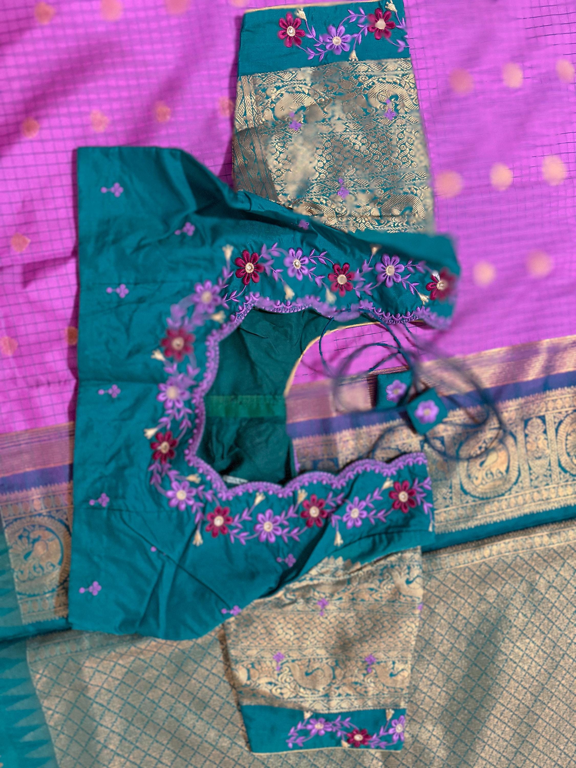 Gadwal Handloom pure silk sarees in rare colors and ready to wear blouse with embroidered blouse fits up to 32 -46 saree is ready fall pico