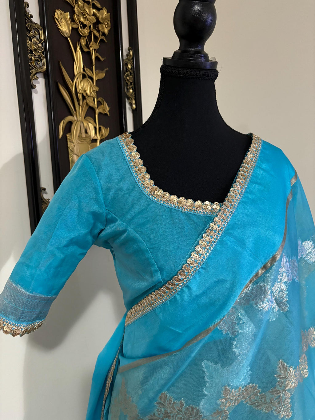 Banarsi fancy beautiful kora organza double zari silk saree very soft ant flowy ready to wear designer blouse fits 32-46  eye cooling shades