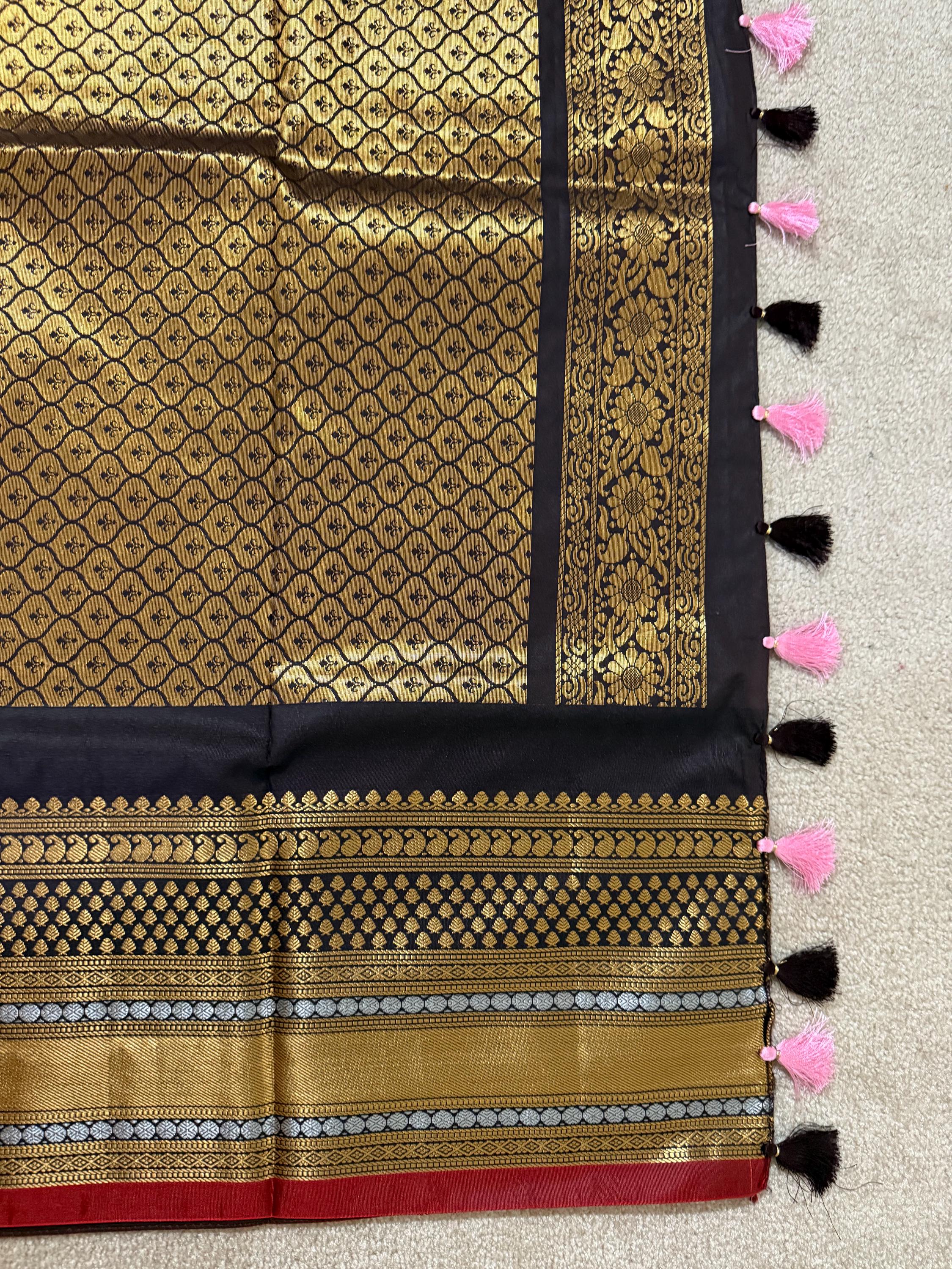 Gadwal Handloom pure silk sarees in rare colors and ready to wear blouse with embroidered blouse fits up to 32 -46 saree is ready fall pico