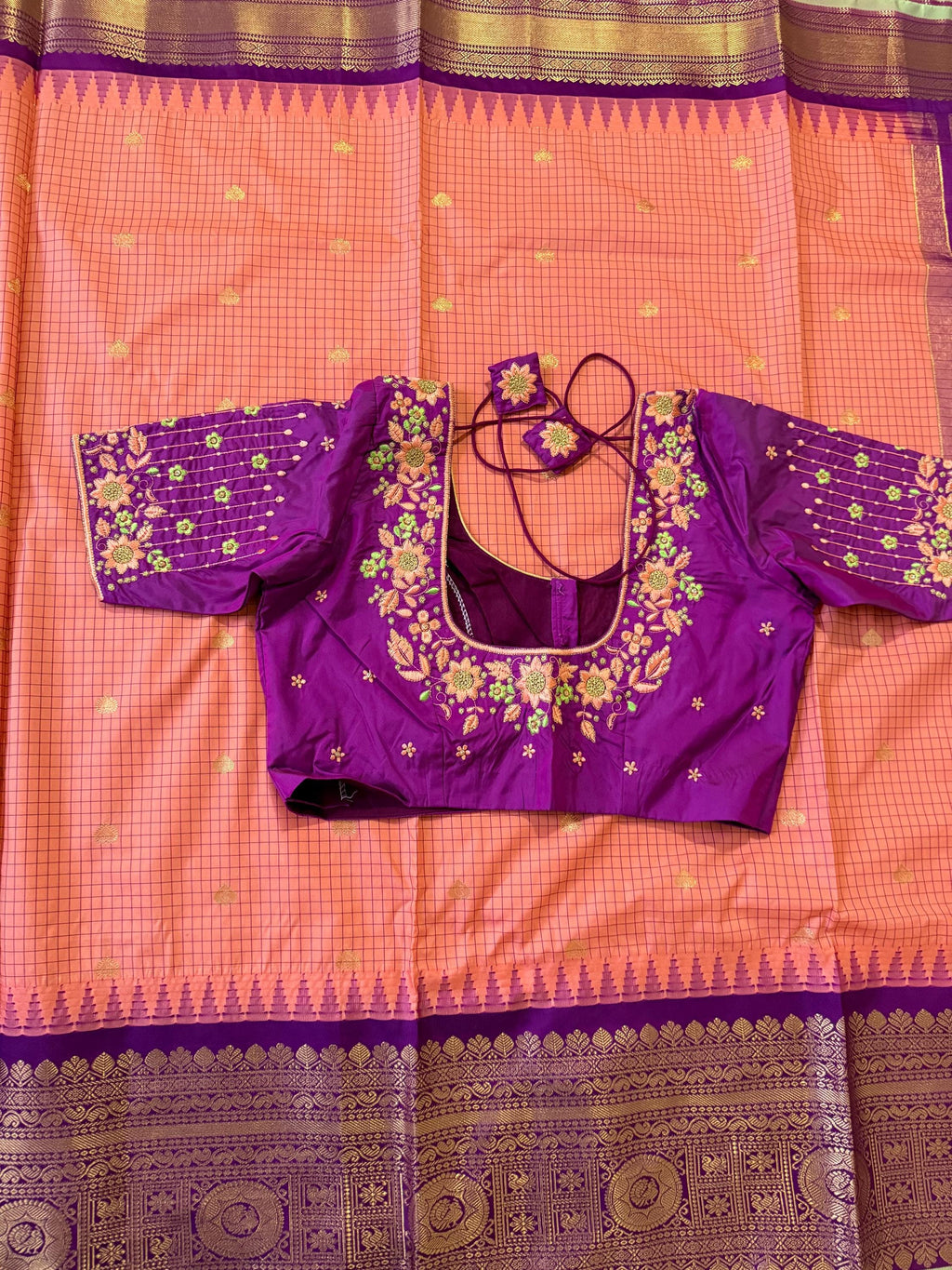 Gadwal Handloom pure silk sarees in rare colors and ready to wear blouse with embroidered blouse fits up to 32 -46 saree is ready fall pico