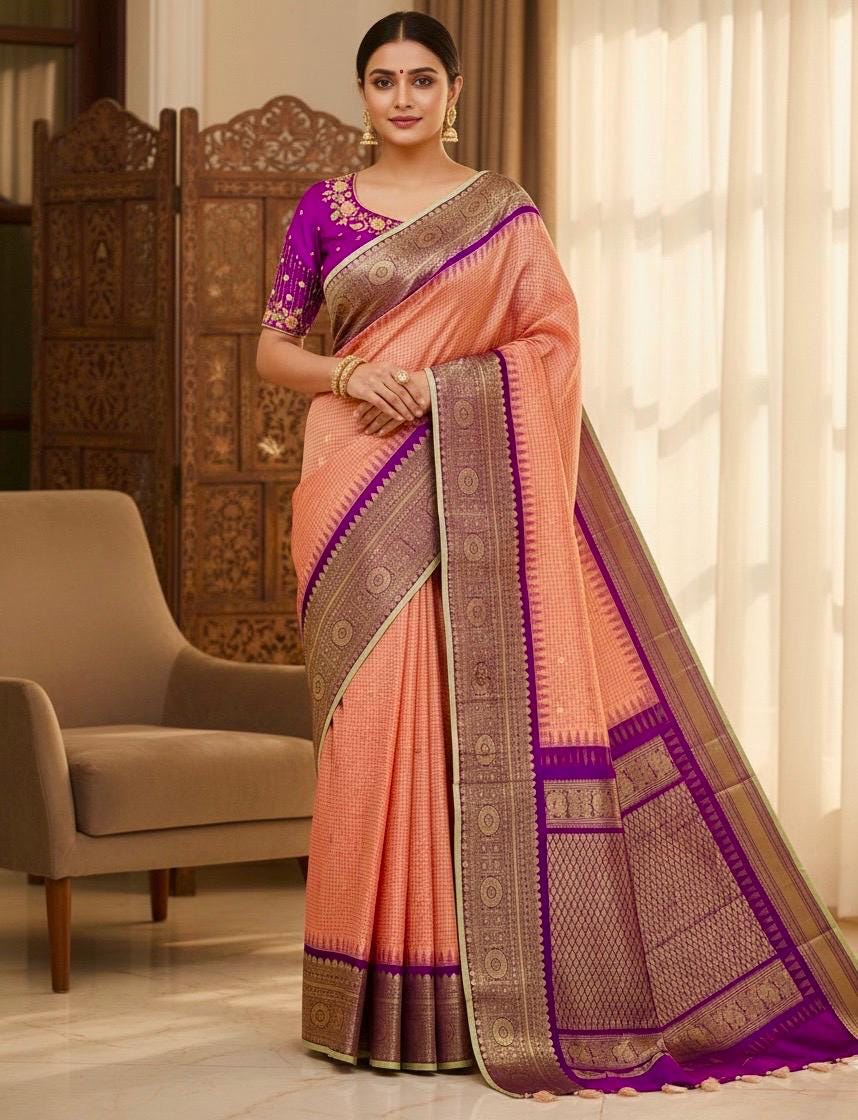 Gadwal Handloom pure silk sarees in rare colors and ready to wear blouse with embroidered blouse fits up to 32 -46 saree is ready fall pico