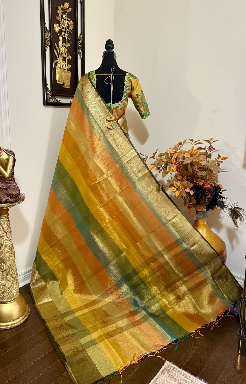 Banarsi fancy beautiful kora organza double zari silk saree very soft ant flowy ready to wear designer blouse fits 32-46  eye cooling shades