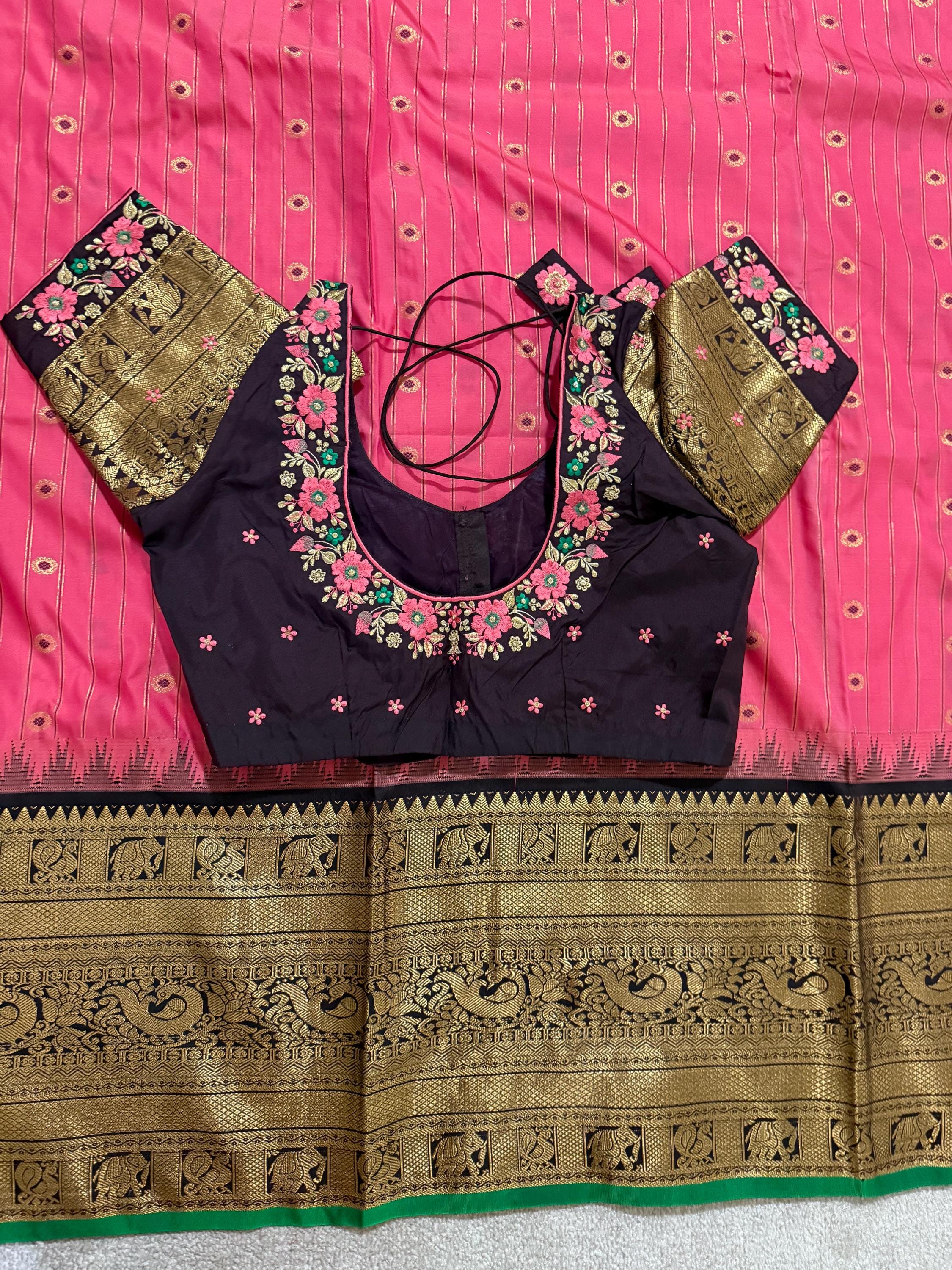 Gadwal Handloom pure silk sarees in rare colors and ready to wear blouse with embroidered blouse fits up to 32 -46 saree is ready fall pico