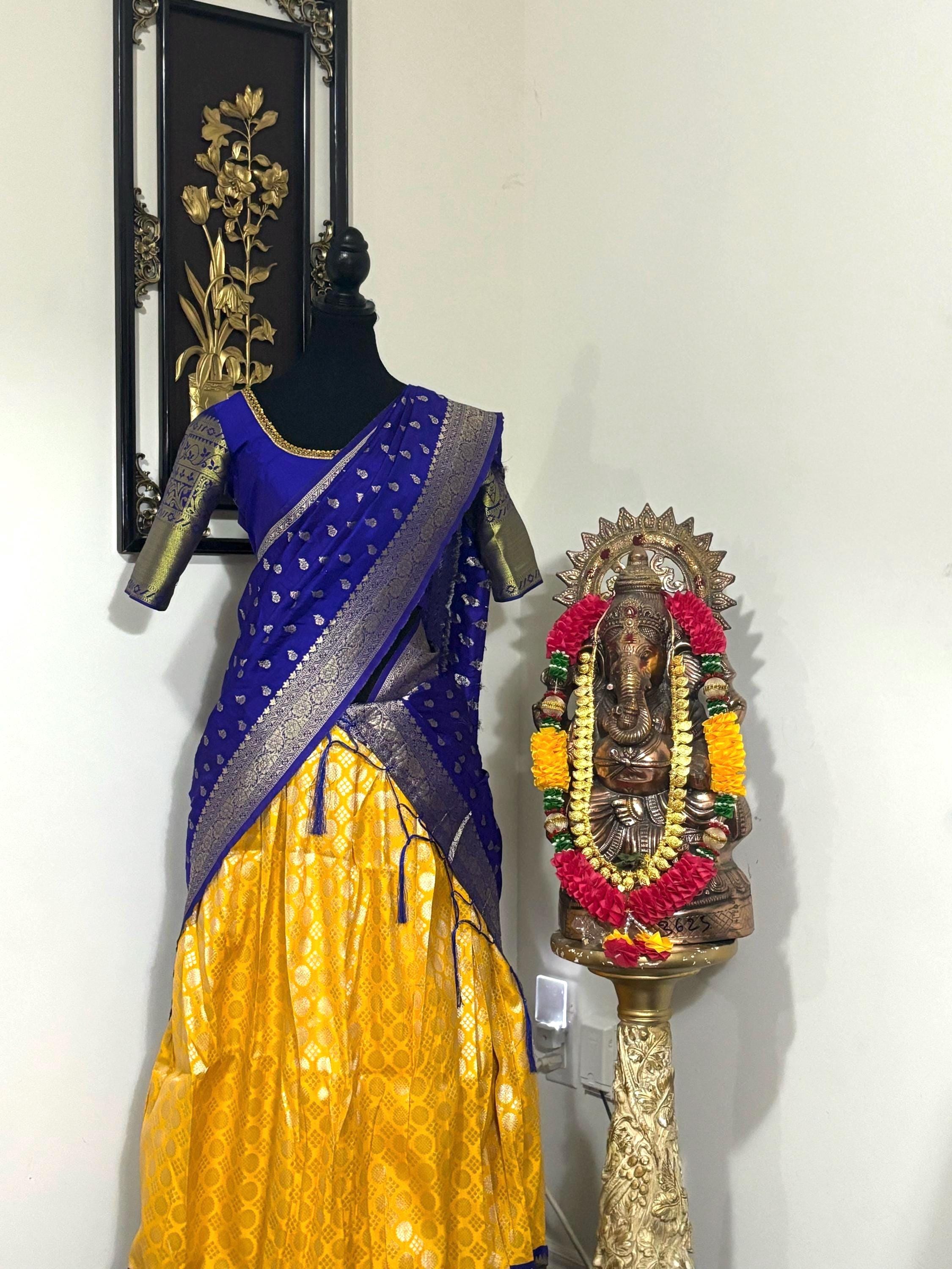 Beautiful colors Kanchi pattu Lihanga with beautiful Kanchi boarder is made of Handloom cloths ready with ready to wear blouse sizes 32 - 48