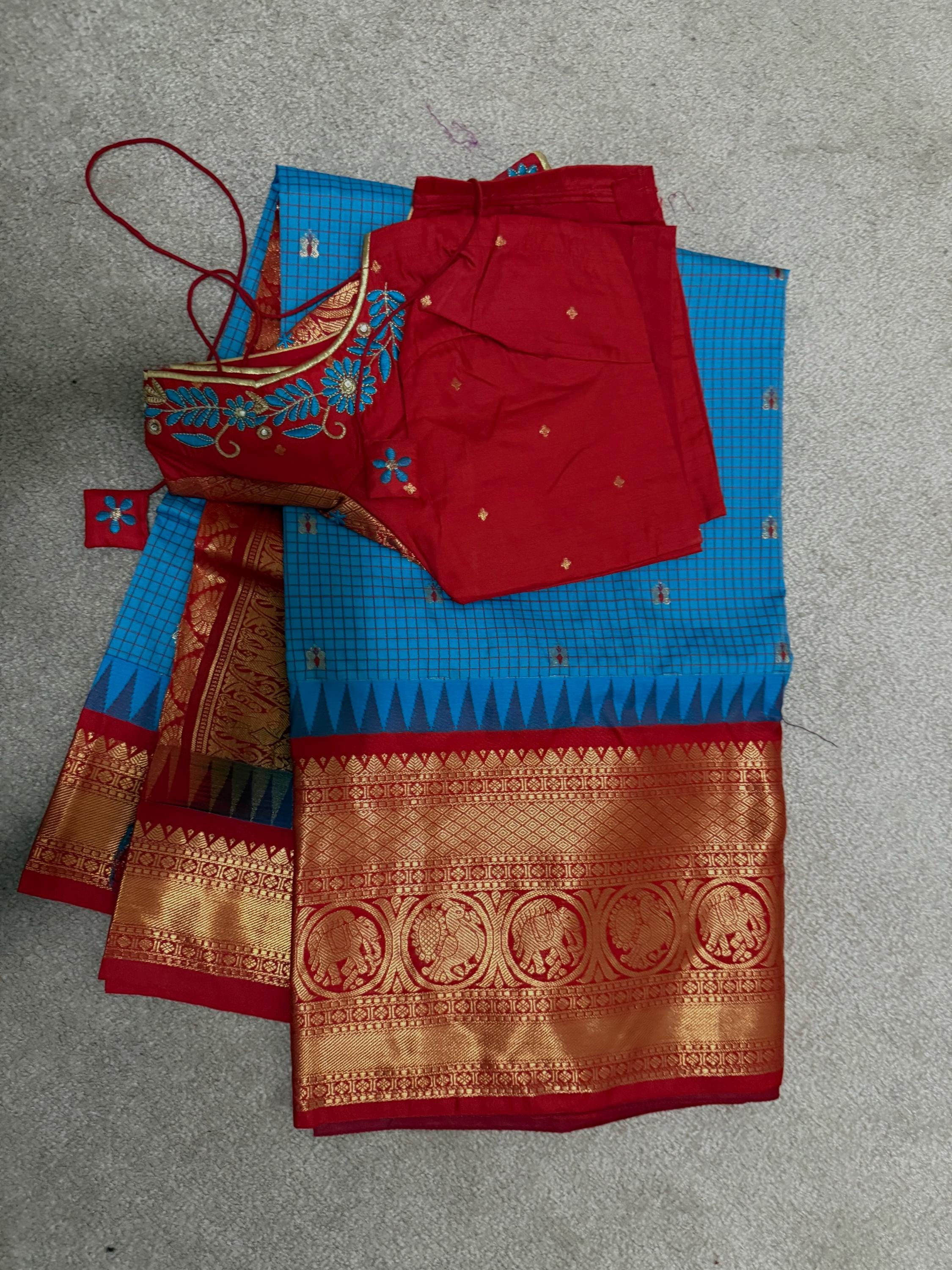 Gadwal Handloom pure silk sarees in rare colors and ready to wear blouse with embroidered blouse fits up to 32 -46 saree is ready fall pico