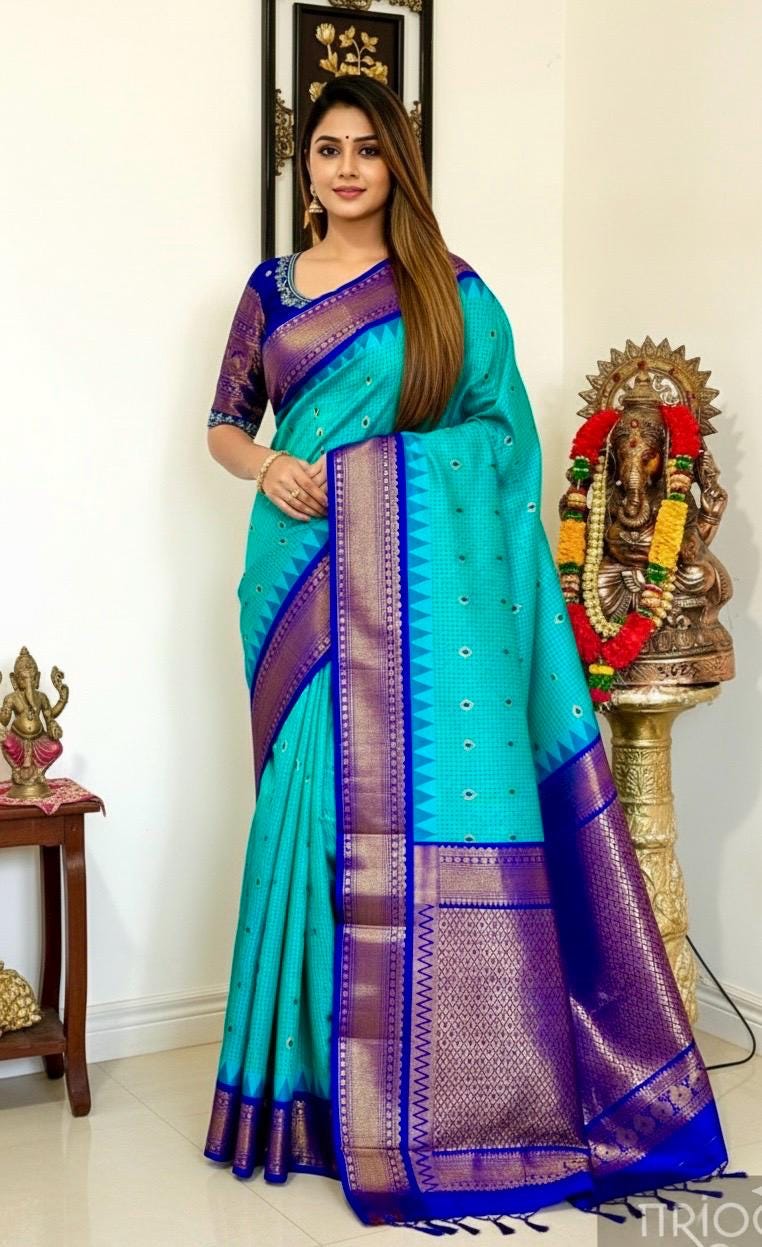 Gadwal Handloom pure silk sarees in rare colors and ready to wear blouse with embroidered blouse fits up to 32 -46 saree is ready fall pico
