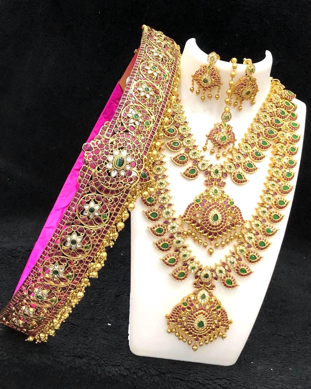 Gold finish one gram gold bridal set with precious Ruby studded grand set awesome quality