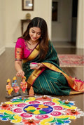 Kanchipuram soft silk saree in rarecolors with beautifully done hand  made embroidered blouse with readytowear work blouse fitsup to32 to 46