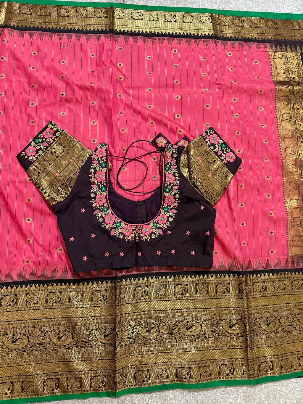 Gadwal Handloom pure silk sarees in rare colors and ready to wear blouse with embroidered blouse fits up to 32 -46 saree is ready fall pico