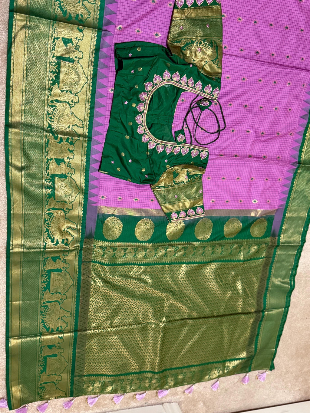 Gadwal Handloom pure silk sarees in rare colors and ready to wear blouse with embroidered blouse fits up to 32 -46 saree is ready fall pico