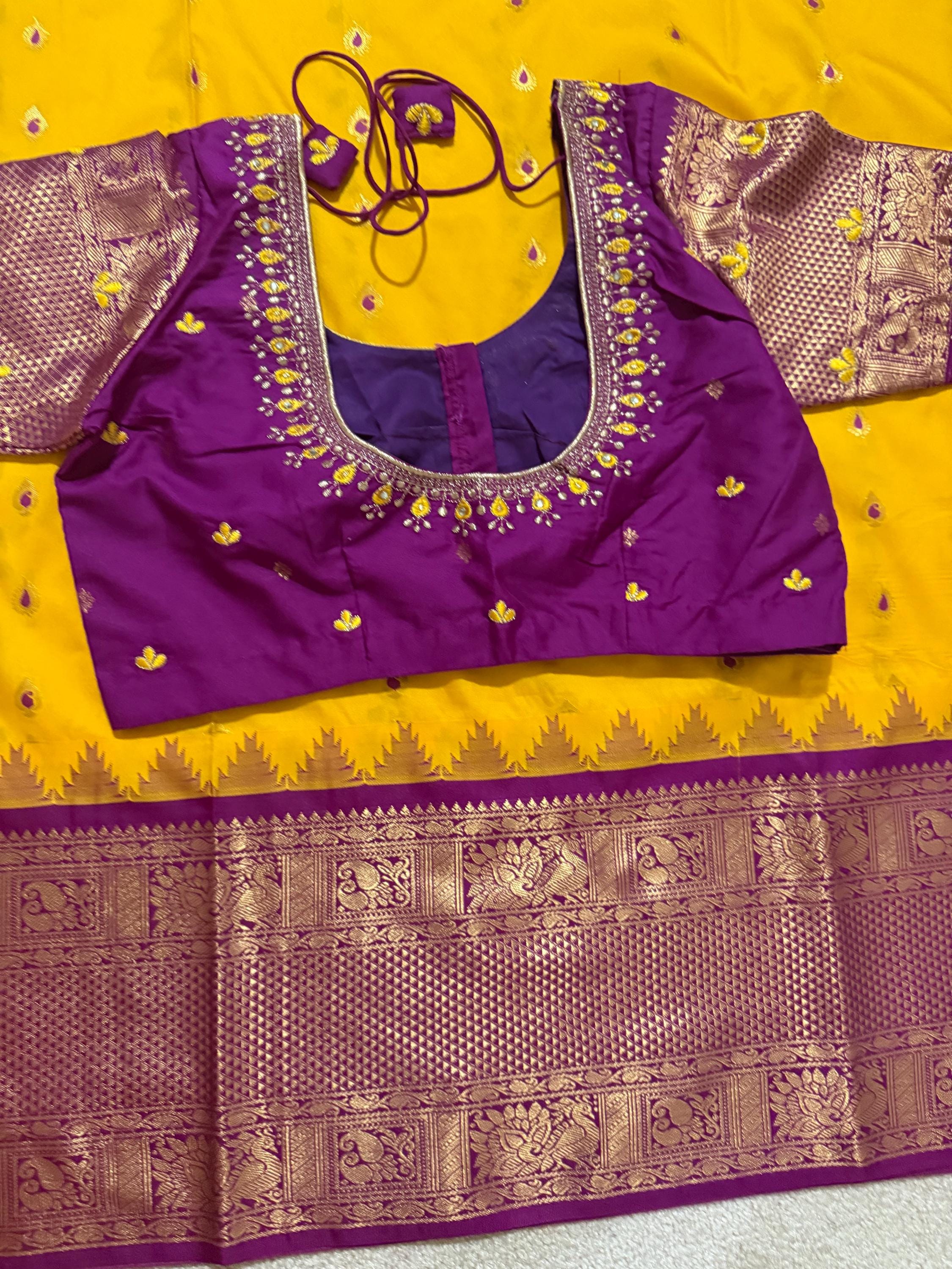 Gadwal Handloom pure silk sarees in rare colors and ready to wear blouse with embroidered blouse fits up to 32 -46 saree is ready fall pico