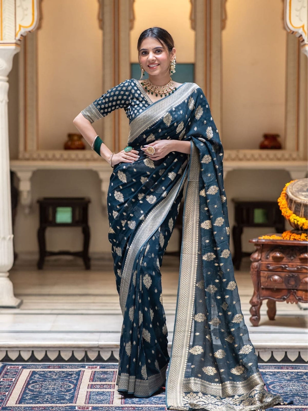 Banarasi handloom khadi georgette silk soft and falling saree all over beautiful water zari weaving work / Any color possible