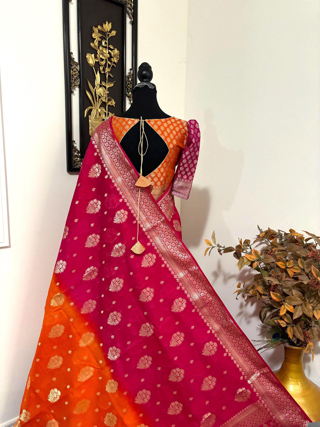 Beautiful Banarasi Dual shade  handloom khadi georgette silk saree all over beautiful water zari weaving work all over  32-46 Ready Blouse