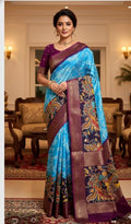 Beautiful pure silk bandini silk saree paired up pretty blouse sizes 32 -46 ready to wear.With Zari boarders elephant prints and peacocks