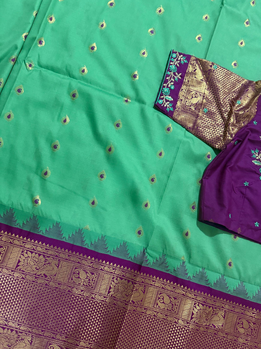 Gadwal Handloom pure silk sarees in rare colors and ready to wear blouse with embroidered blouse fits up to 32 -46 saree is ready fall pico