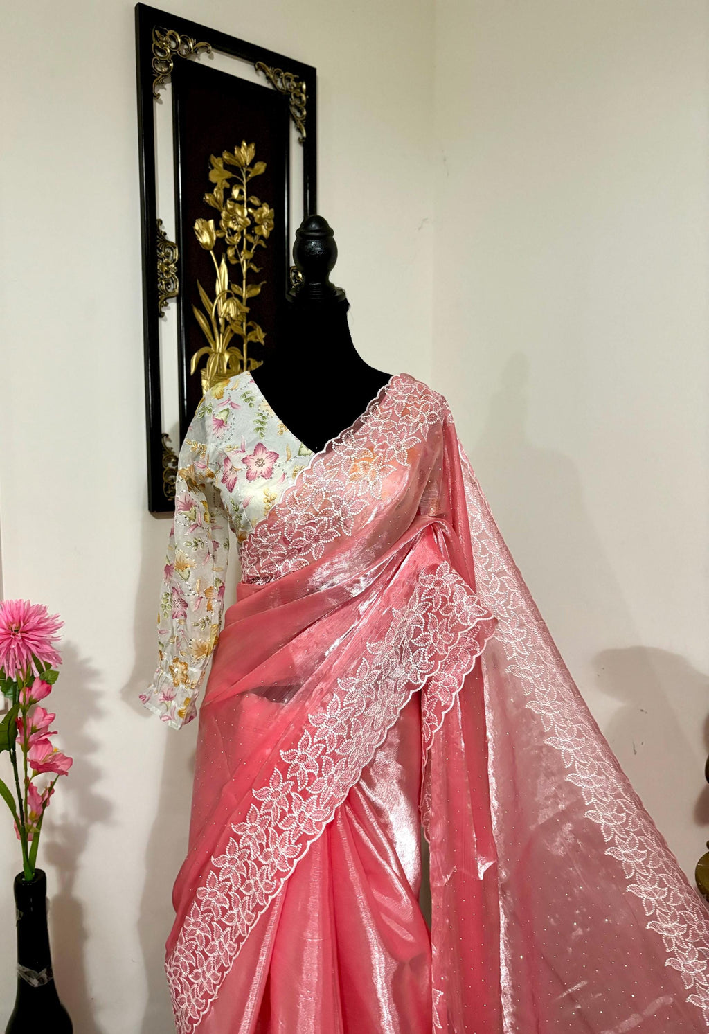 Beautiful shimmer georgett handloom georgette silk saree all over beautiful pearl and thread  weaving and beautiful boarder ready blouse