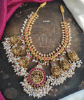 Stone studded Diamond finish one gram gold beautifully done fresh water pearl Necklace