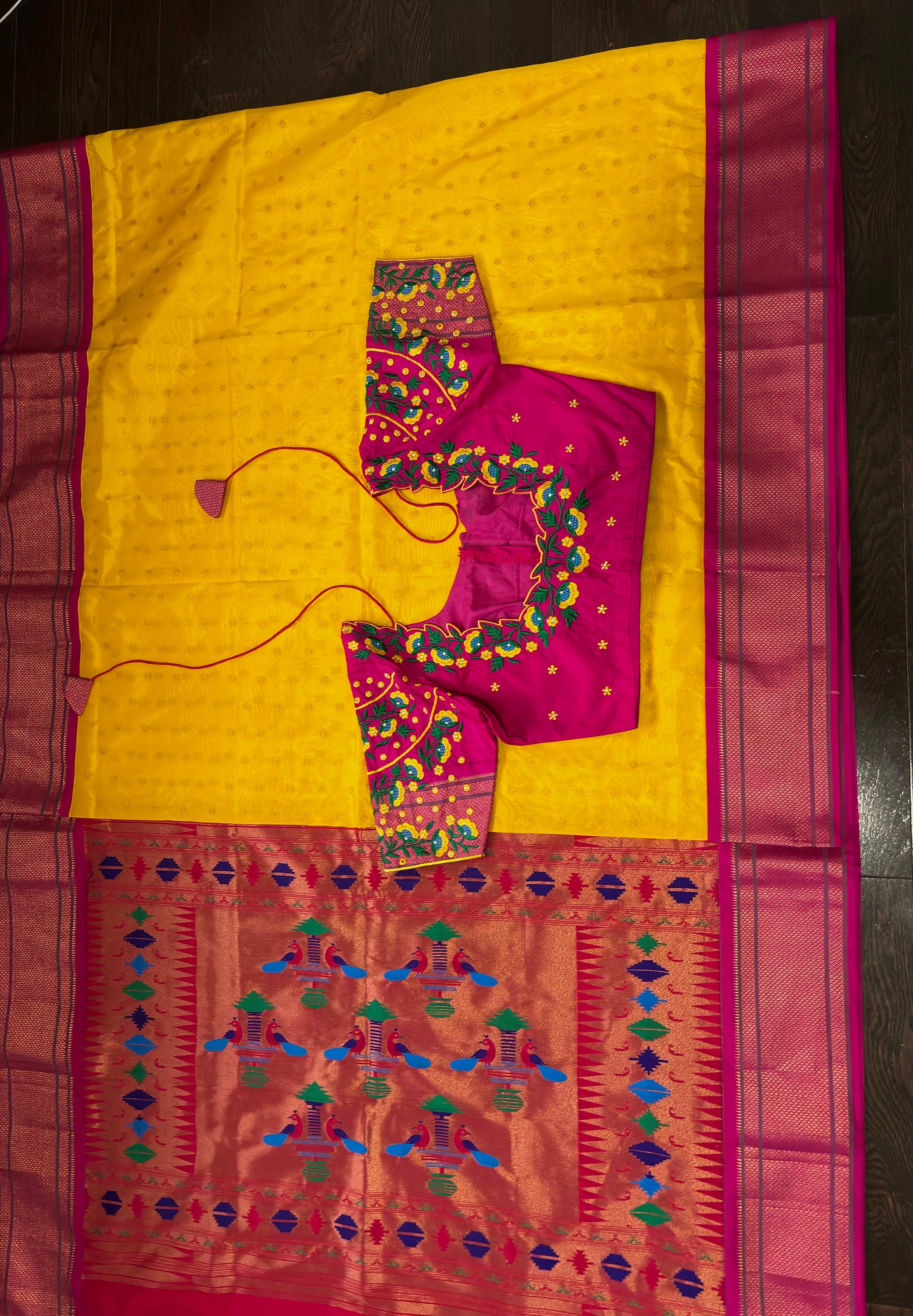Beautiful pythani pure silk saree with   ready to wear beautiful  work blouse fits up to 32 to 46
