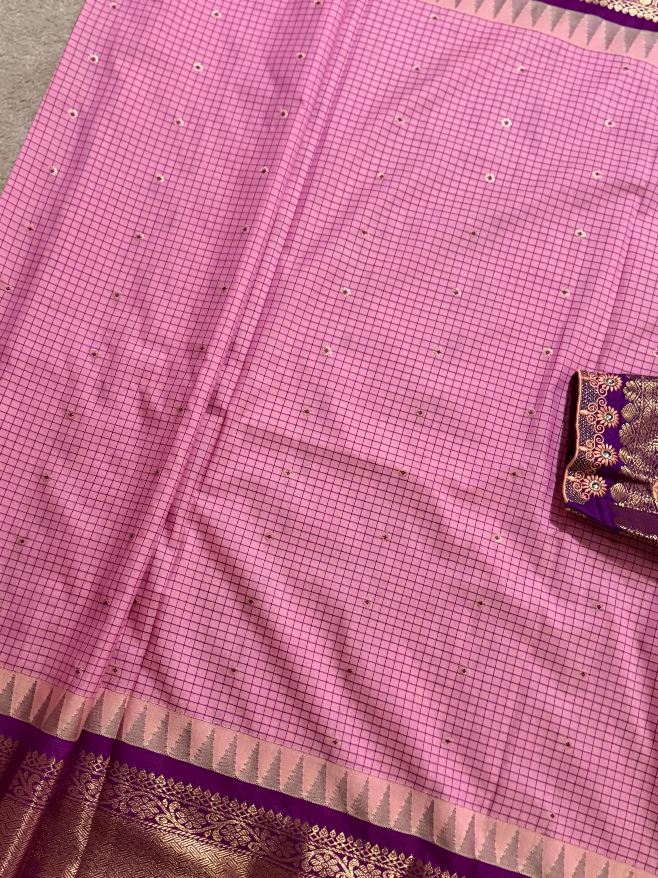 Gadwal Handloom pure silk sarees in rare colors and ready to wear blouse with embroidered blouse fits up to 32 -46 saree is ready fall pico