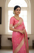 Banarsi fancy beautiful kora organza double zari silk saree very soft ant flowy ready to wear designer blouse fits 32-46  eye cooling shades