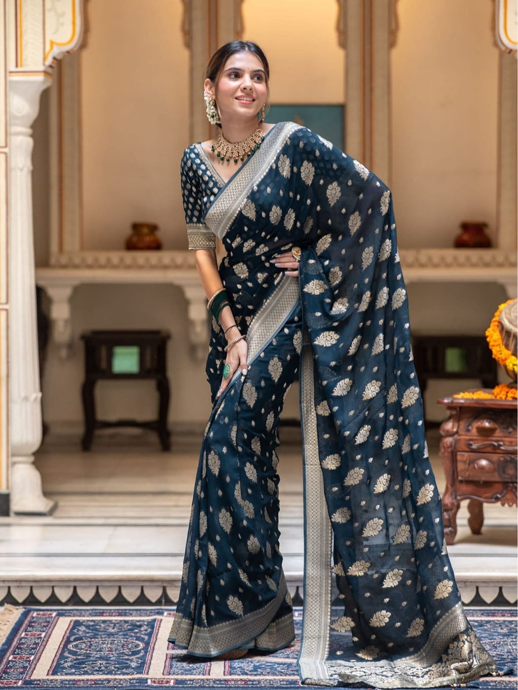 Banarasi handloom khadi georgette silk soft and falling saree all over beautiful water zari weaving work / Any color possible