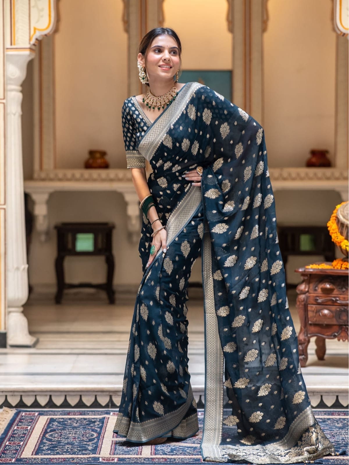 Banarasi handloom khadi georgette silk soft and falling saree all over beautiful water zari weaving work / Any color possible