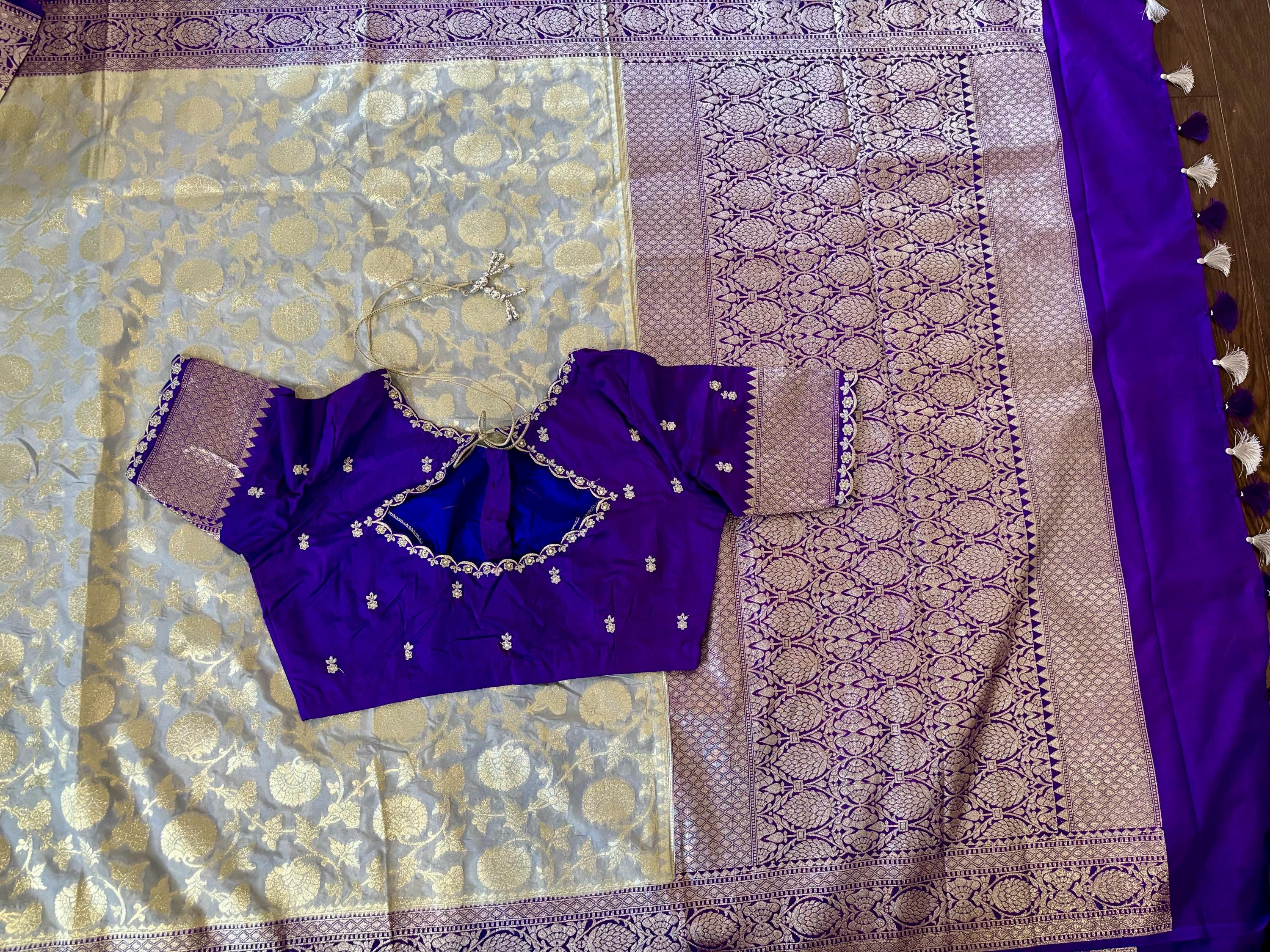 Beautiful banarasi silk saree paired up with beautiful embroidery blouse fits to 32 to 46 in beautiful rare colors all over jaal. Cocktails