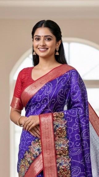 Beautiful Light weight Emarald silk saree  with Kanchi boarder  Bhandini prints ready blouse fits 32 to 46 with beautiful color combo