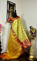 Kanchipuram tissu silk saree in rare colors with beautifully done hand  made embroidered blouse with ready to wear work blouse fits 32 to 46