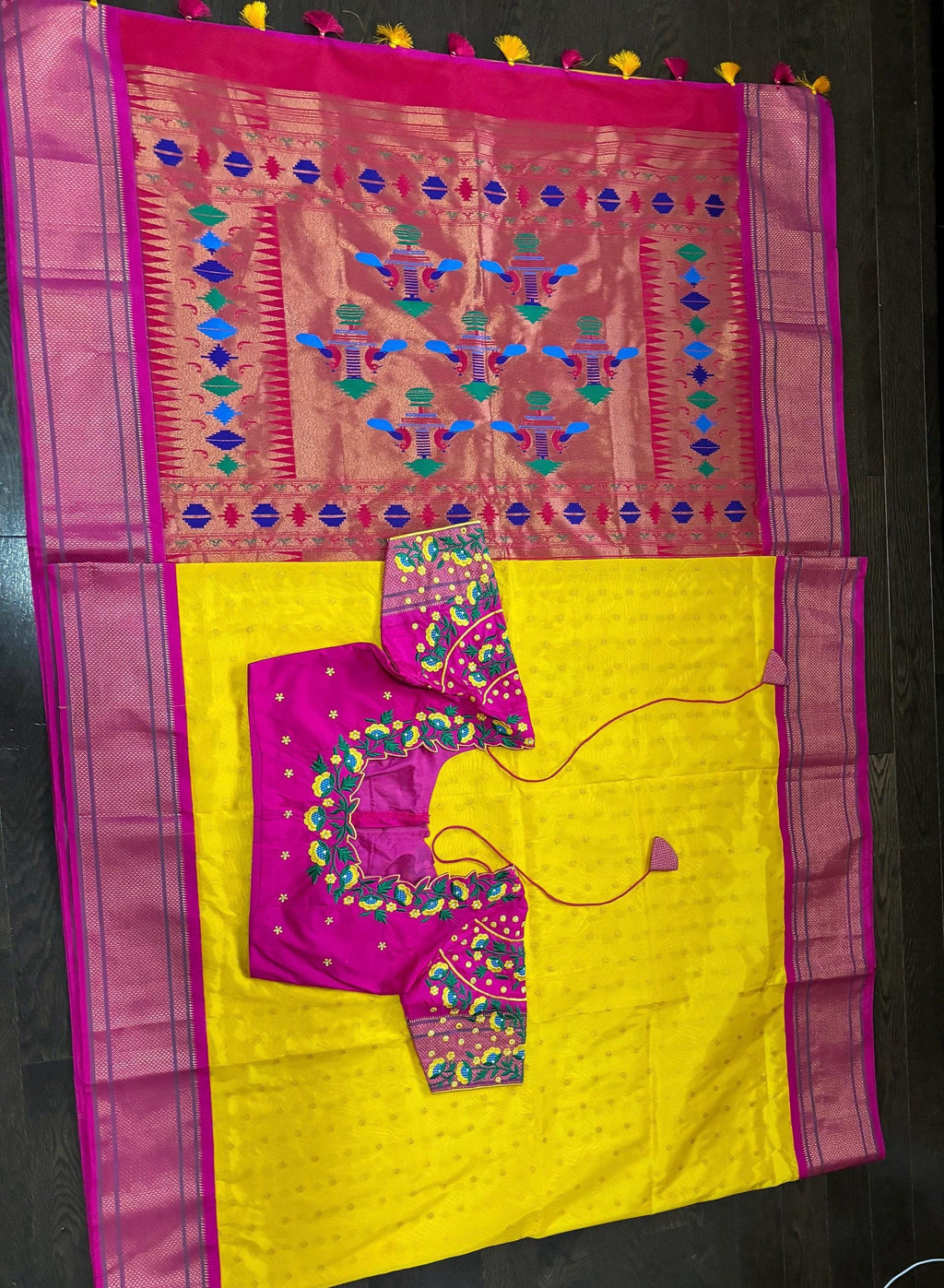 Beautiful pythani pure silk saree with   ready to wear beautiful  work blouse fits up to 32 to 46