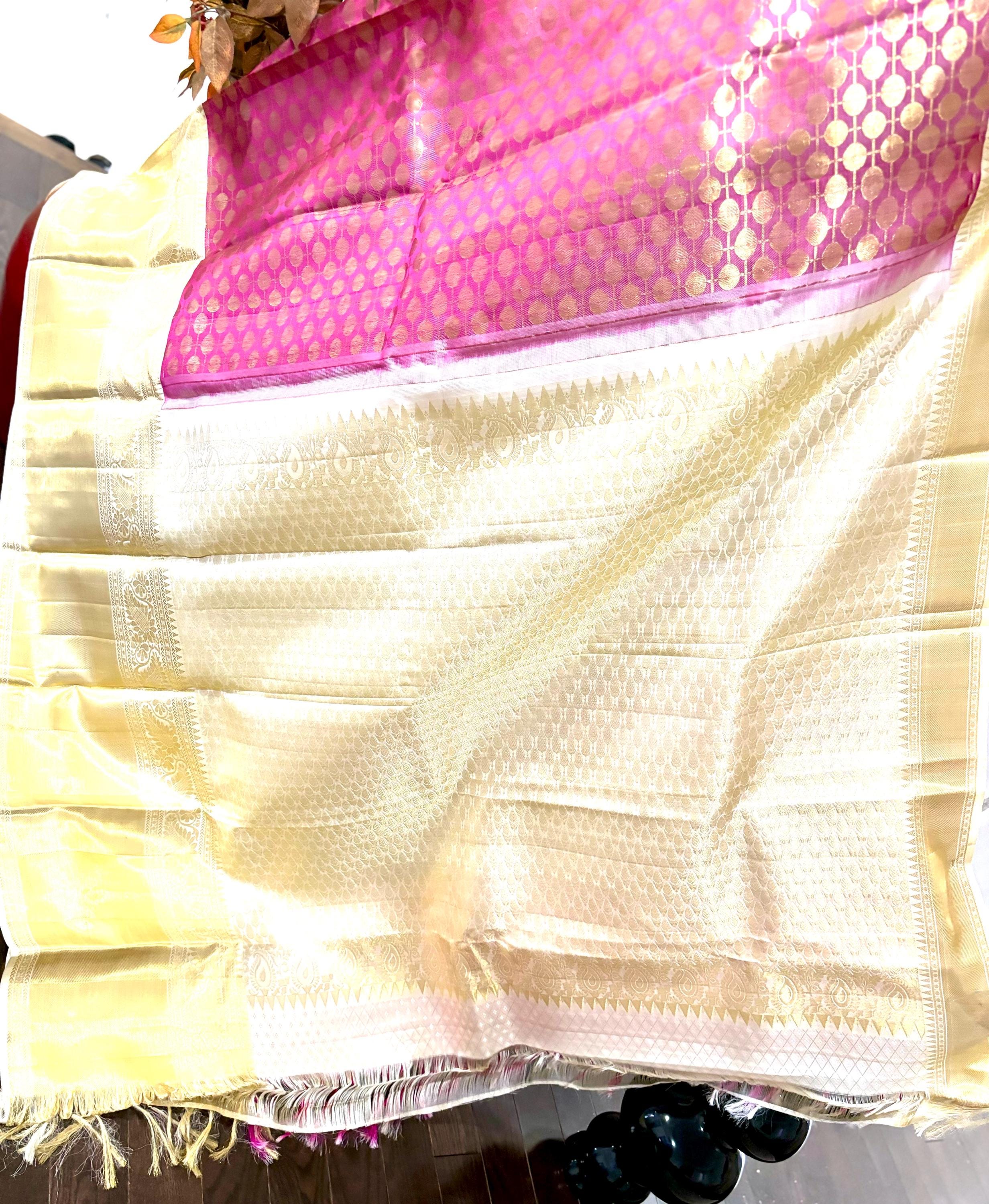 Beautiful pestal pestal shade Bridal  2 gram gold pure handloom  Silk Kanjeevarm/Kanchipattu Saree ready to dispatch silk mark certified