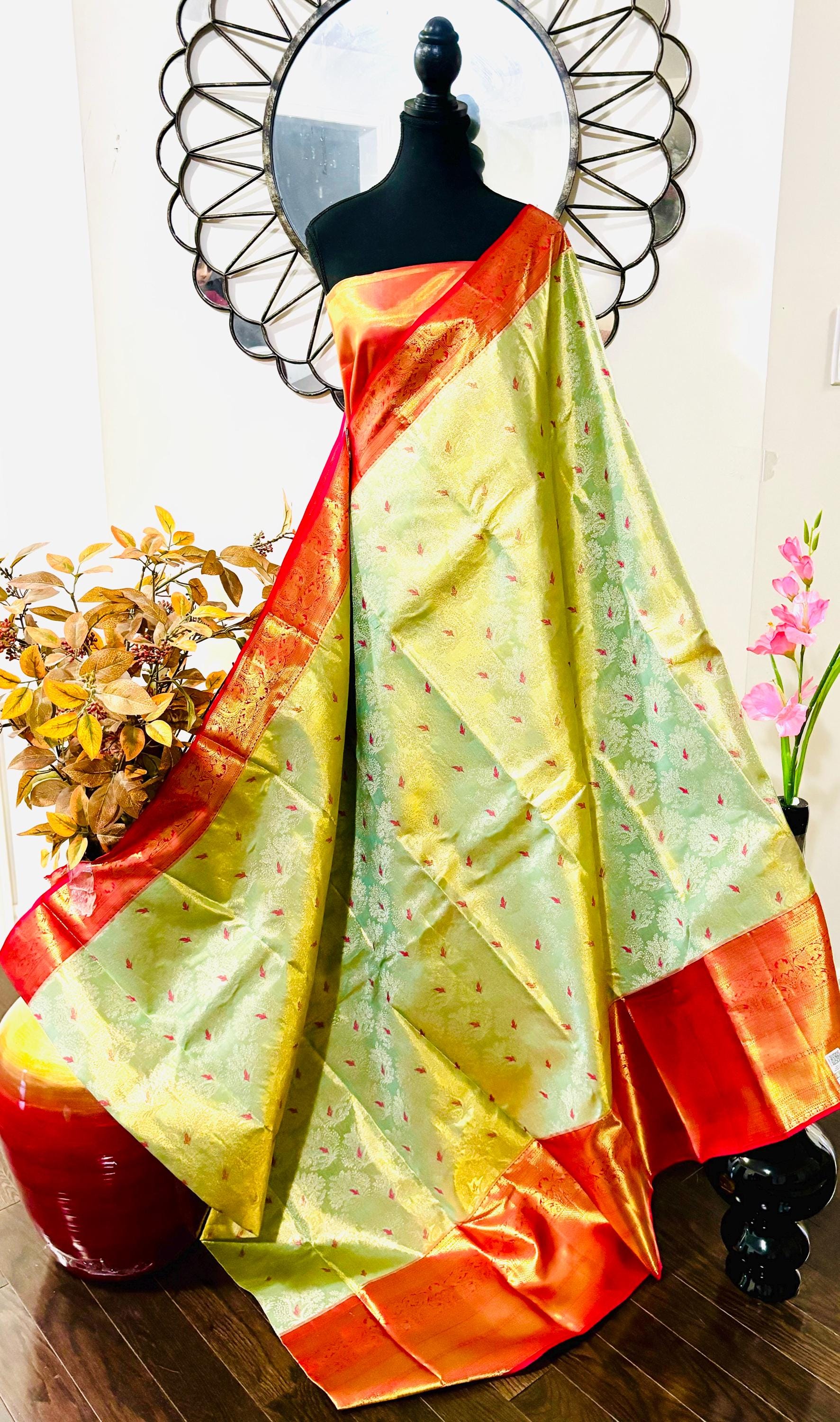 Beautiful pestal pestal shade Bridal  2 gram gold pure handloom  Silk Kanjeevarm/Kanchipattu Saree ready to dispatch silk mark certified