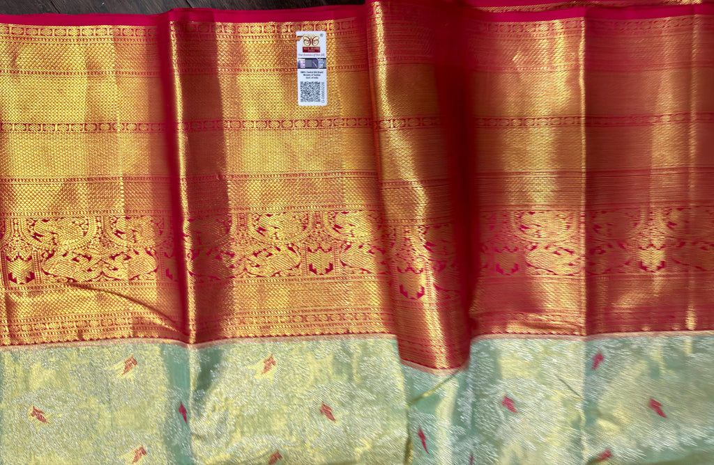 Beautiful pestal pestal shade Bridal  2 gram gold pure handloom  Silk Kanjeevarm/Kanchipattu Saree ready to dispatch silk mark certified