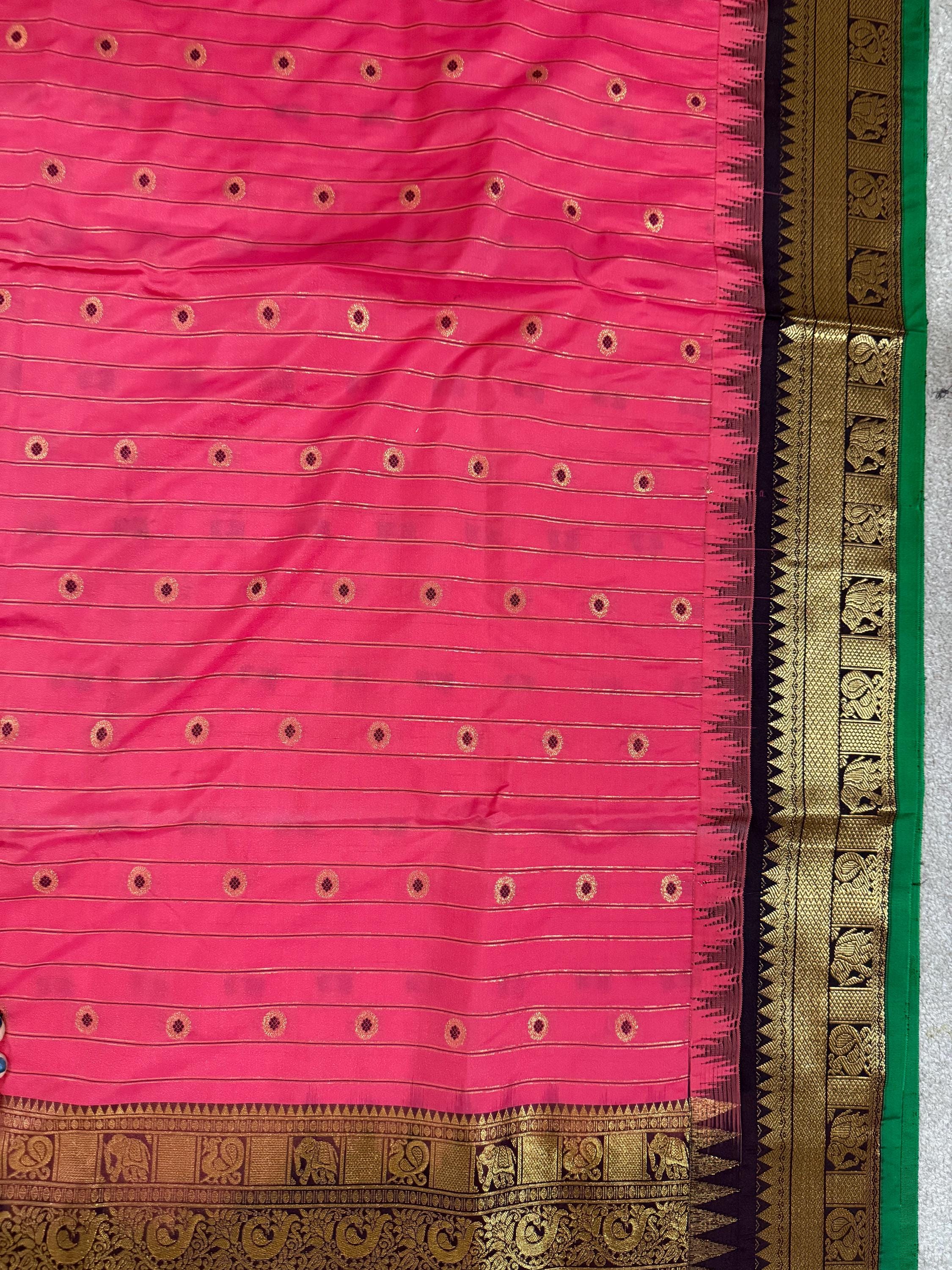 Gadwal Handloom pure silk sarees in rare colors and ready to wear blouse with embroidered blouse fits up to 32 -46 saree is ready fall pico