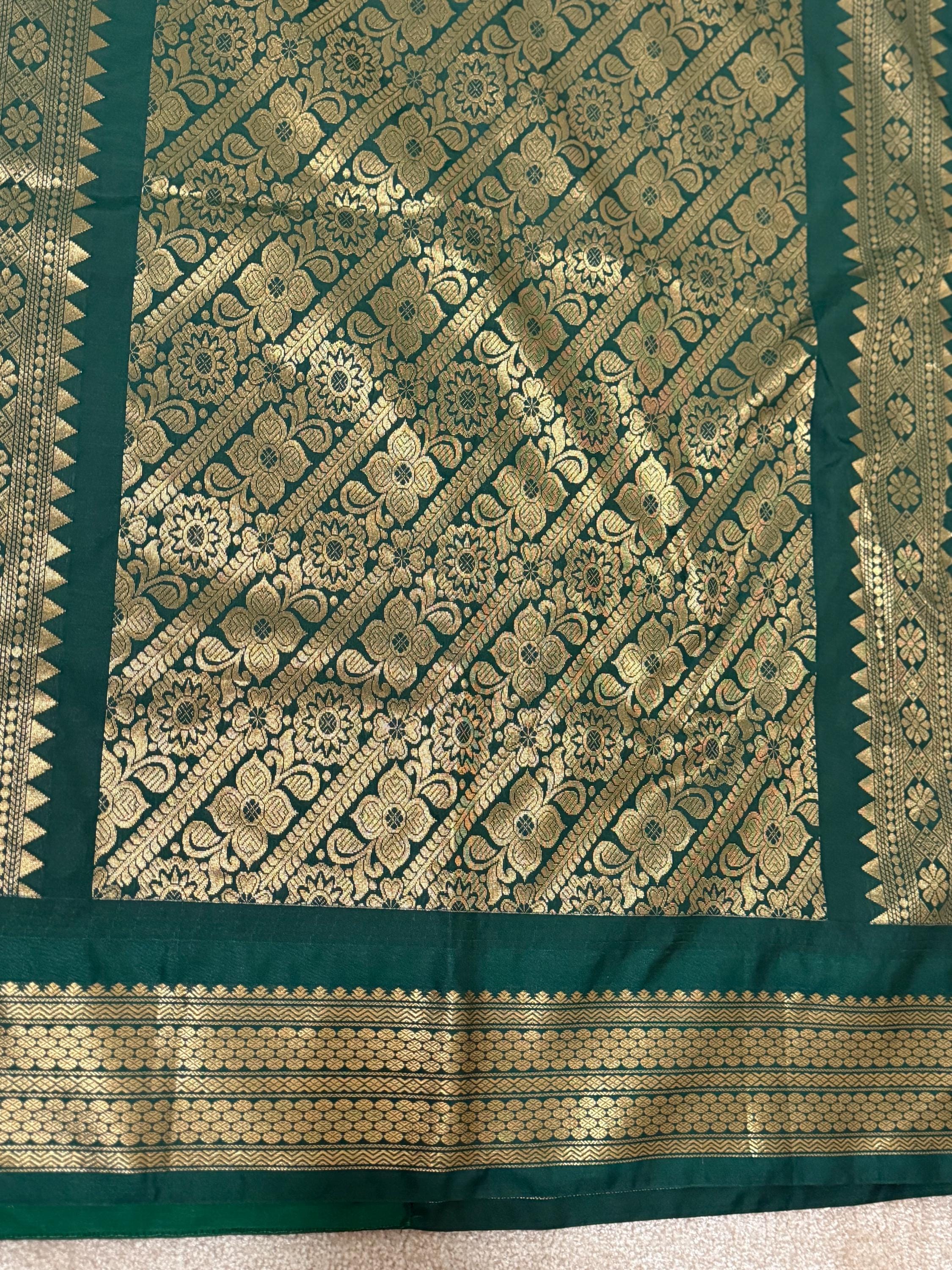 Gadwal Handloom pure silk sarees in rare colors and ready to wear blouse with embroidered blouse fits up to 32 -46 saree is ready fall pico