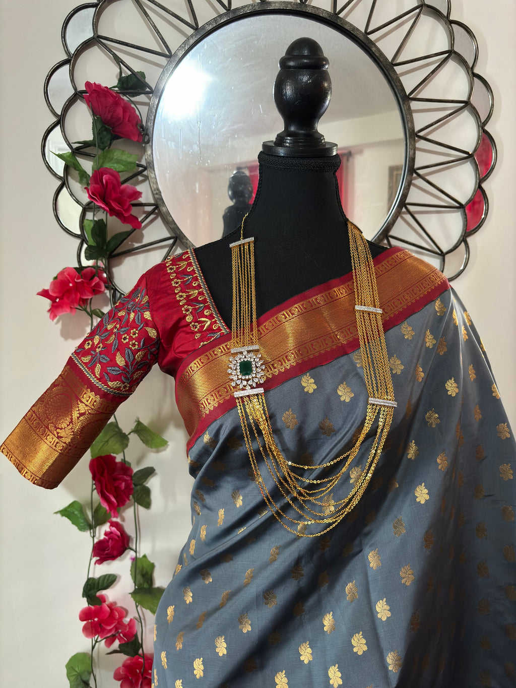 Soft Silk Kanjeevarm/Kanchipattu Sarees; Rose gold and hot pink combination  ready to wear Blouse fits 32-46 rare color combinations